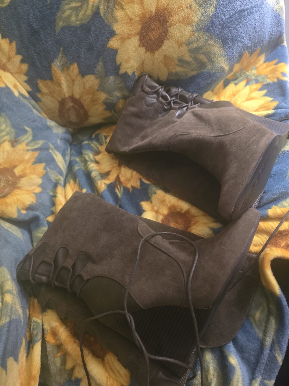 JustFab Brown Lace-Up Suede Ankle Wedge Boots